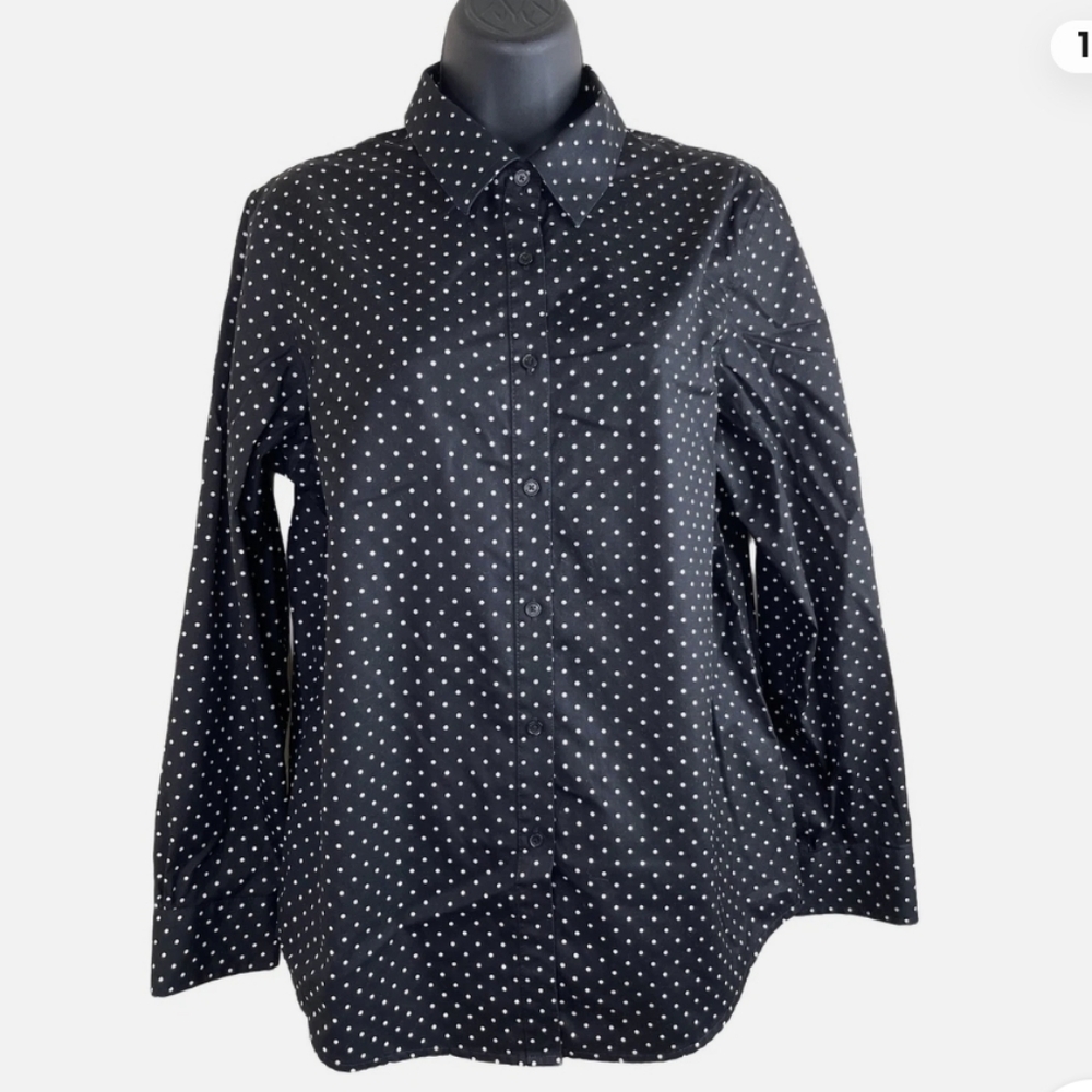 Jones New York Signature Easy Care Polka Dot Long Sleeve Button Down Shirt